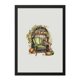 Autumn Reading Nook Wall Art, Cozy Fall Decor, Pumpkin Bookshelf Print, Watercolor Chair Illustration, Seasonal Home Art - Tawshia